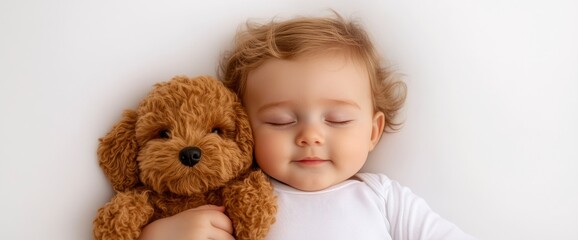 Newborn Baby Girl Hugging Her Dog Doll, Innocence And Comfort In Every Hug
