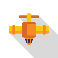 Yellow pipe with valve is isolating water flowing in pipe, plumbing service, flat vector icon with long shadow