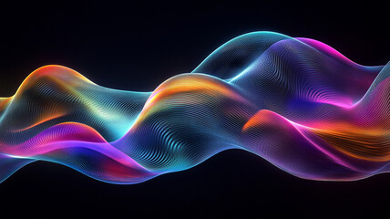 Fototapeta premium Iridescent Wavy Shape in Abstract Design, 3D Render on Dark Background 