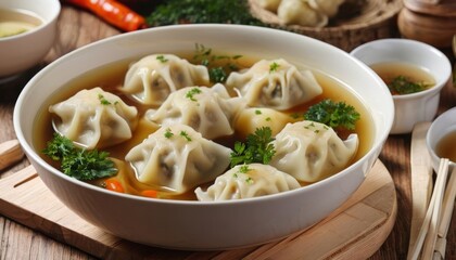  Delicious dumplings in a warm broth ready to be savored