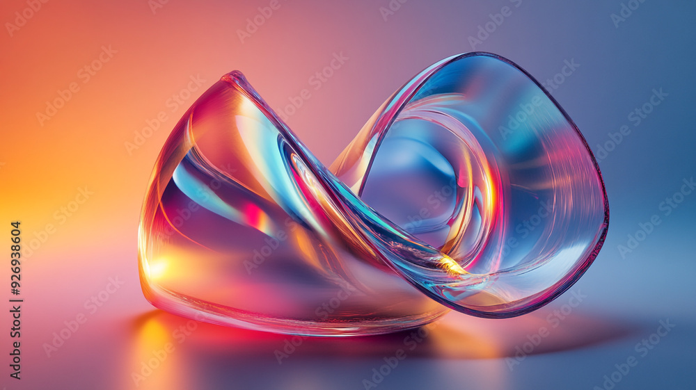 Poster abstract iridescent shape in 3d render with shifting colors and reflections