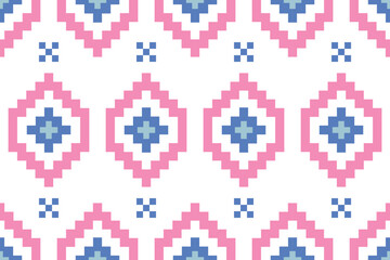 Cross Stitch embroidery seamless.Geometric pixel ethnic patterns. American, Mexican,African, mediterranean, nordic,Aztec style.Beautiful folk art background design for products, fabric,print decorate.