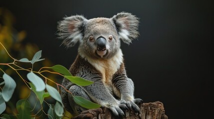 A close up picture of a baby koala with big ears,