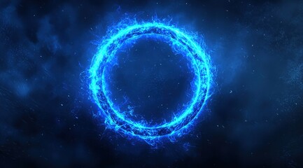 Bright Electric Blue Energy Ring On Dark Sci-Fi Background