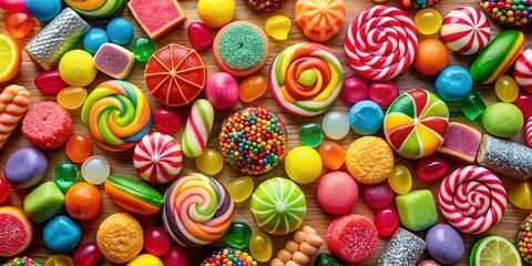 Fototapeta premium An artistic arrangement of assorted candy collection in a visually appealing pattern , candy, sweets, colorful
