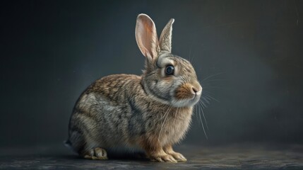 Fototapeta premium depicts a rabbit with its ears perked up, looking attentively at the camera.