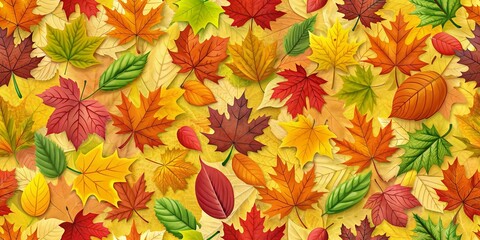 Fototapeta premium Seamless pattern of colorful autumn leaves, fall, foliage, seasonal, nature, background, vibrant, texture, design