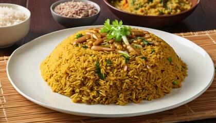  Deliciously plated rice dish with garnish ready to be savored