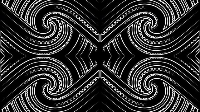 Loopable Traditional Maori Motion Background with Koru or Silver Fern Fiddlehead Pattern