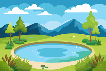 Serene Mountain Landscape with a Circular Pond