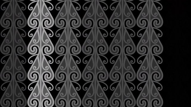 Loopable Traditional Maori Motion Background with Koru or Silver Fern Fiddlehead Pattern
