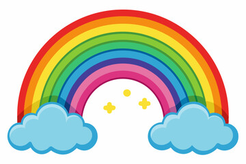 Colorful Rainbow Arcing Over Two Fluffy Clouds with Yellow Stars