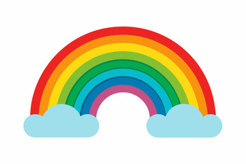 Colorful Rainbow Arcing Over Two Fluffy White Clouds