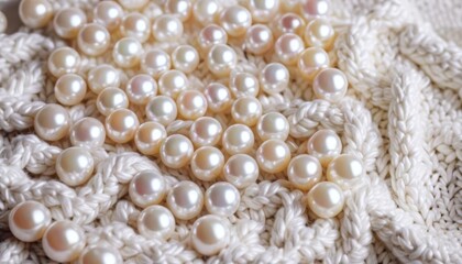  Elegant pearl necklace in a white knitted pattern