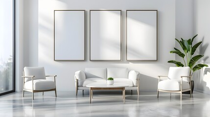Minimalist Lobby with Simple Furniture and Modern Decor,Clean Interior Design with Frame Mockup