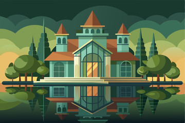 A Contemporary House Reflected in a Calm Lake