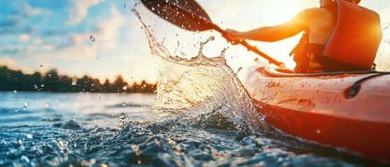 Kayaker paddling through whitewater rapids in a scenic river surrounded by lush green forest.