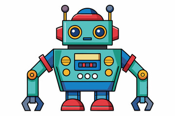 Cartoon Illustration of a Friendly Green Robot