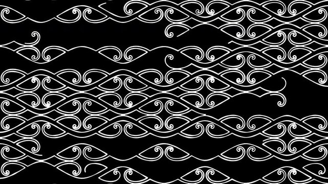 Loopable Traditional Maori Motion Background with Koru or Silver Fern Fiddlehead Pattern