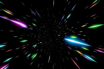 放射状に流れるカラフルな光線の3Dイラスト