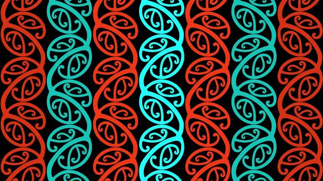 Loopable Traditional Maori Motion Background with Koru or Silver Fern Fiddlehead Pattern