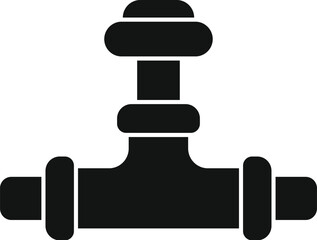 Black plumbing tee connector joining three pipes for water or gas