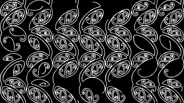 Loopable Traditional Maori Motion Background with Koru or Silver Fern Fiddlehead Pattern