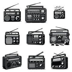 Radio silhouette stock illustration Bundle, in silhouette, Radio Lover vector graphic design, Radio  vector, Radio silhouette