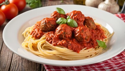  Delicious pasta dish with meatballs and fresh basil