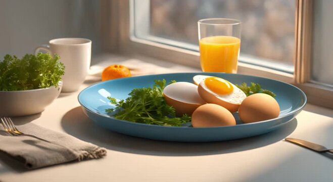 breakfast menu boiled eggs on the table