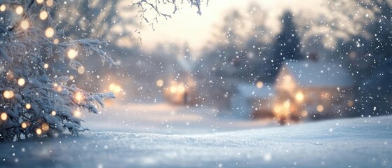 Softly falling snow on a wintery day, with a bokeh effect for a magical feel.