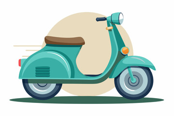 Turquoise Vintage Scooter with Brown Seat and White Background