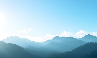 Obraz premium The blue sky, Below is a continuous mountain range, Generative AI