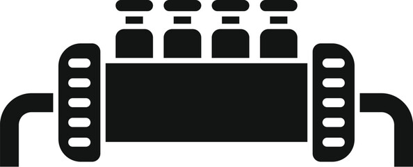 Simple icon of an industrial pipeline system connecting five tanks, ideal for concepts related to manufacturing, energy, and resource management