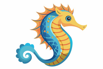 Fototapeta premium Cartoon Seahorse with Blue and Yellow Stripes
