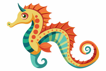Colorful Cartoon Sea Horse with Striped Body and Spiral Tail