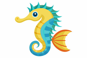 Fototapeta premium A Cartoon Sea Horse with Blue and Yellow Stripes and a Curved Tail