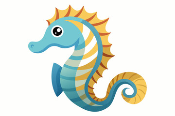 Fototapeta premium Cartoon Illustration of a Blue and Yellow Seahorse