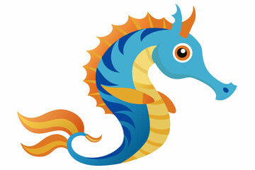 Fototapeta premium Cartoon Seahorse with Orange and Blue Color Scheme