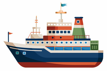 A Cartoon Illustration of a Red and Blue Cargo Ship