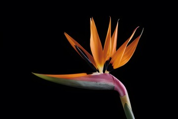 Strelitzia Flower on Black Background, Pattern, Wallpaper, Cover and Screen for Smartphone, Cell Phone, Computer, Laptop, 9:16 and 16:9 Format