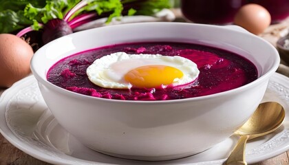  Deliciously vibrant beetroot soup with a poached egg on top