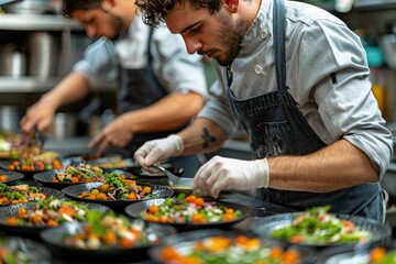 Open kitchen in a trendy urban resturant chefs UHD wallpaper