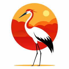 heron on sunset background silhouette vector illustration