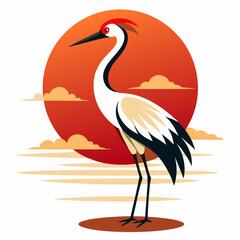 heron on sunset background silhouette vector illustration
