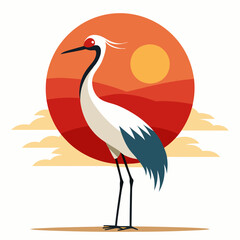 heron on sunset background silhouette vector illustration