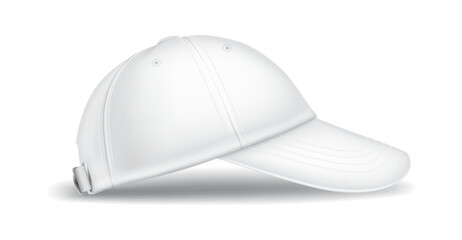 Cotton baseball cap realistic vector illustration. Casual fashion. Mockup sports headwear side view 3d object on white background