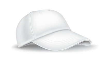 Cotton baseball cap practical vector illustration. Casual design. Mockup sports headwear side see 3d question on white foundation