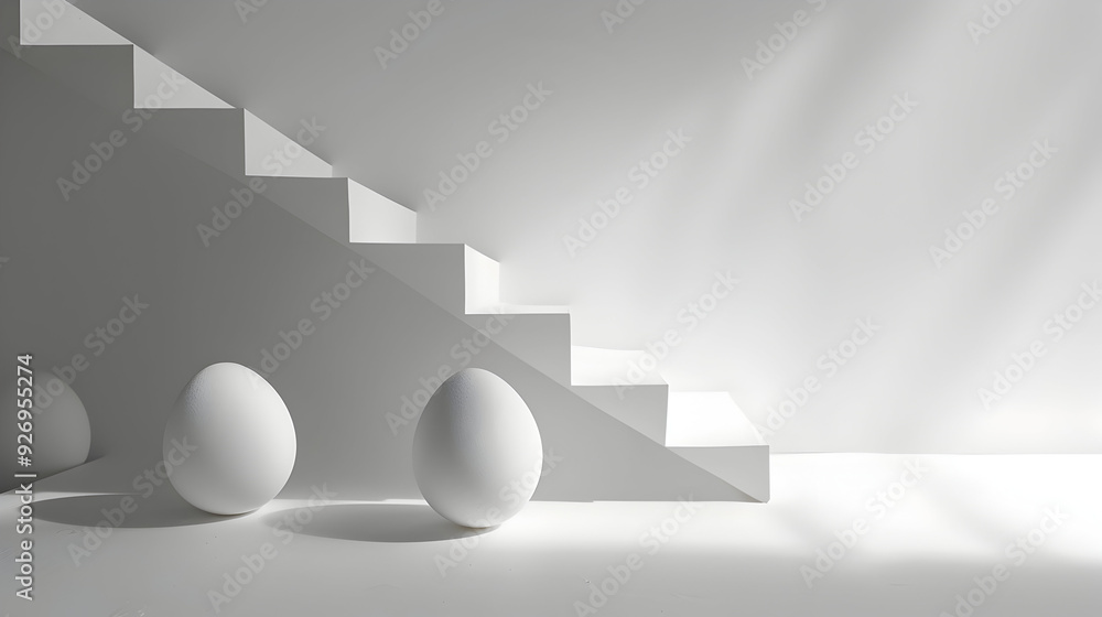 Poster eggs in white abstract setup.