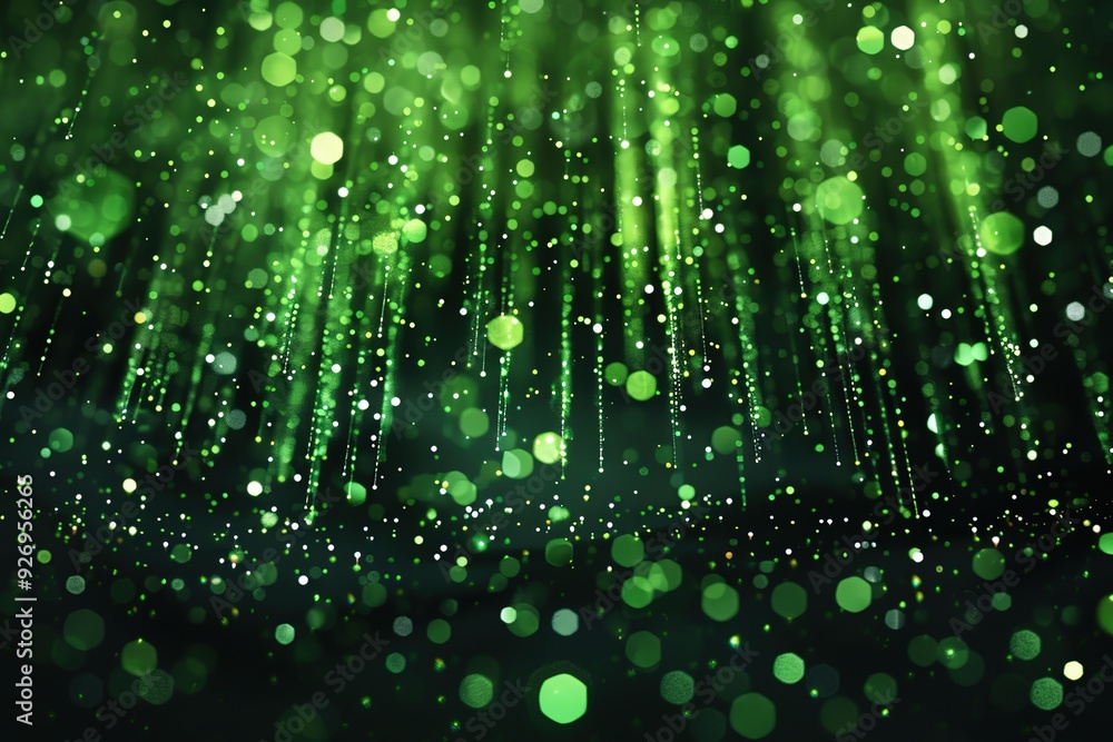 Canvas Prints A vibrant green bokeh background with cascading light effects, ideal for digital designs.